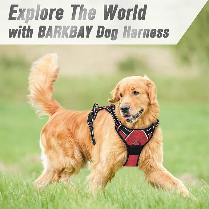 BARKBAY No Pull Dog Harness Front Clip Heavy Duty Reflective Easy Control Handle for Large Dog Walking(Rio Red,M)-PawvioPets
