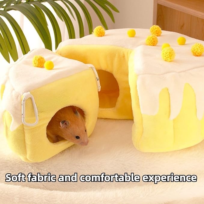 Cozy Cake Hamster House - Soft Plush Hideout & Tunnel Bed for Guinea Pigs, Syrian Hamsters, and Small Animals - Adorable, Warm & Washable Hideaway for All Seasons, Perfect Cage Accessory-PawvioPets