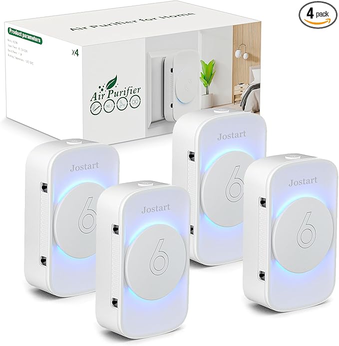 Air Ionizers for Home (4 Pack),Negative Ion Air Filter,Quiet Plug in air fresheners for Bedroom, Office, Kitchen,Garage,Portable Air Purifiers Odor, Smoke Dust, Pets, Mini Air Cleaner White-PawvioPets