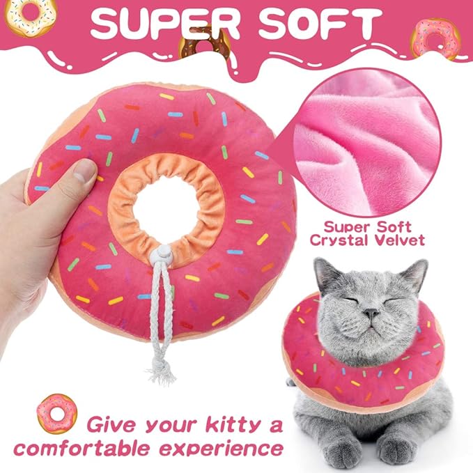 BINGPET Cute Donut Recovery Collar for Cats and Puppies, Soft Adjustable Protective Pet E Collar Neck Cone After Surgery, Fit for Kitties, Small Dogs-PawvioPets