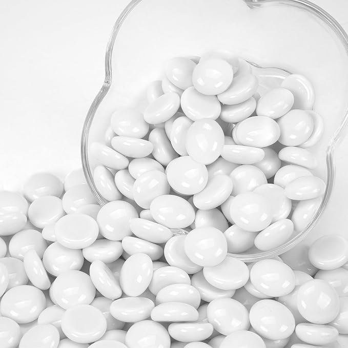 2LB White Flat Glass Marbles for Vases, Gemstone Beads Vase Filler Decorative Glass Pebbles for Fish Tank, DIY Crafts, Aquarium Decor Rocks-PawvioPets