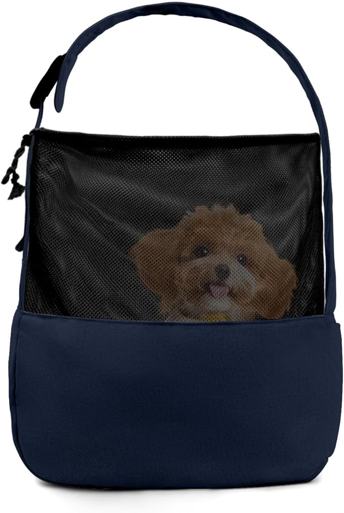 Dog Sling Carrier for Small Dogs and Cats, Lightweight Collapsible Pet Travel Bag with Adjustable Strap, Side Pockets & Breathable Mesh (Navy Blue, 15.7" L x 5.9" W x 8.6" H)-PawvioPets