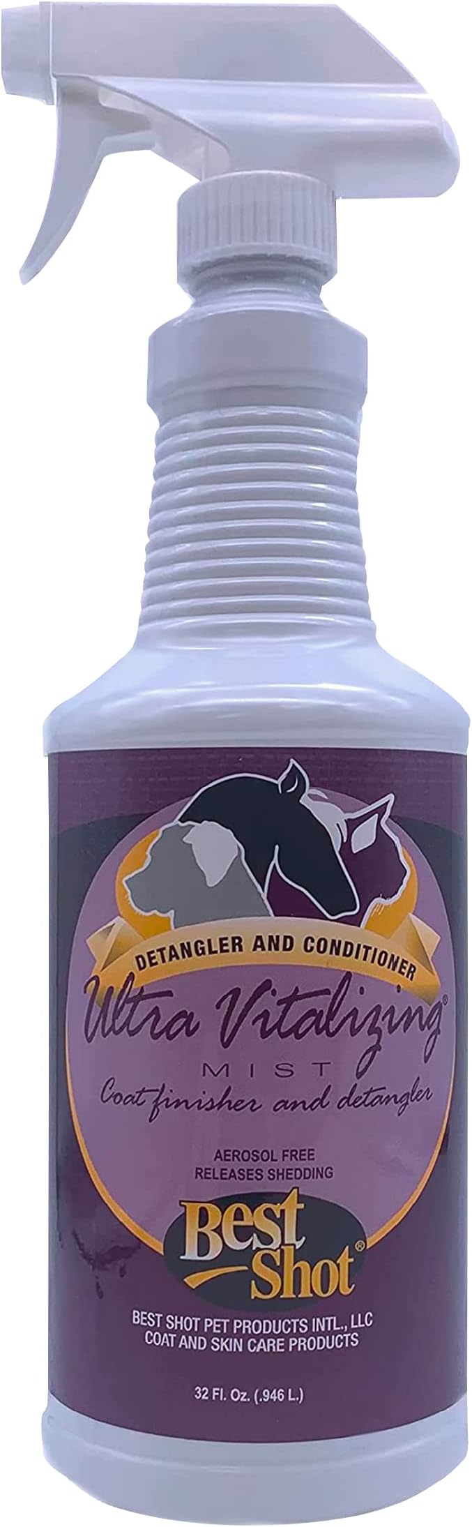 Best Shot Ultra-Vitalizing Mist Detangler and Conditioner with Pet Coat Release Technology, Moisturizing Conditioner for Dogs, Cats, and Horses, Hypoallergenic, 32 Oz.-PawvioPets