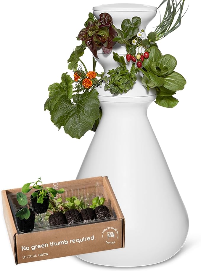 Farmstand Starter Kit + 12 Seedling Credits | Tiny Hydroponic Growing System Kit | Self-Watering Outdoor Vertical Garden Planter Tower | 3ft 8in | Made in USA-PawvioPets