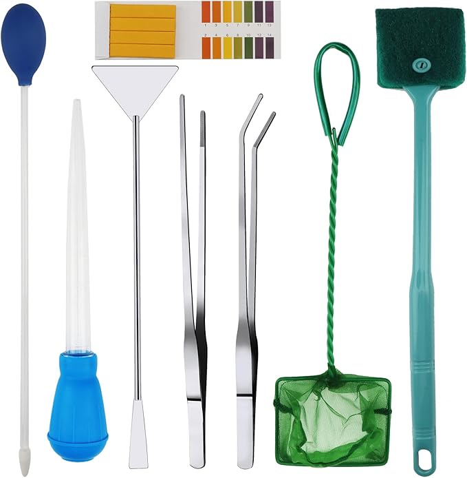 Fish Tank Cleaning Tools, 8 in 1 Aquarium Feeder Tools Kit, Aquarium Plants Cleaner, Stainless Steel Feeding-PawvioPets