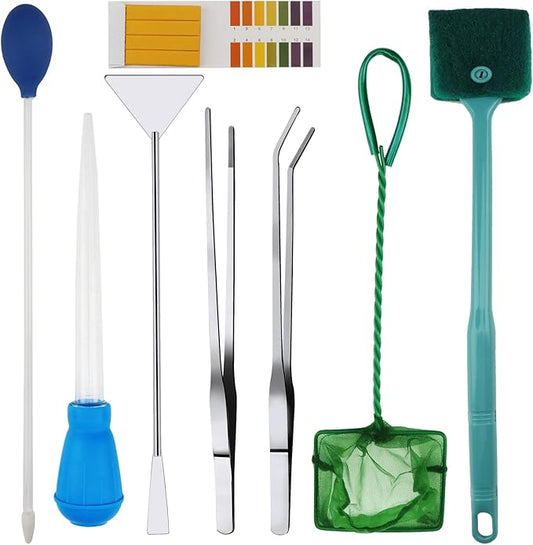 Fish Tank Cleaning Tools, 8 in 1 Aquarium Feeder Tools Kit, Aquarium Plants Cleaner, Stainless Steel Feeding-PawvioPets