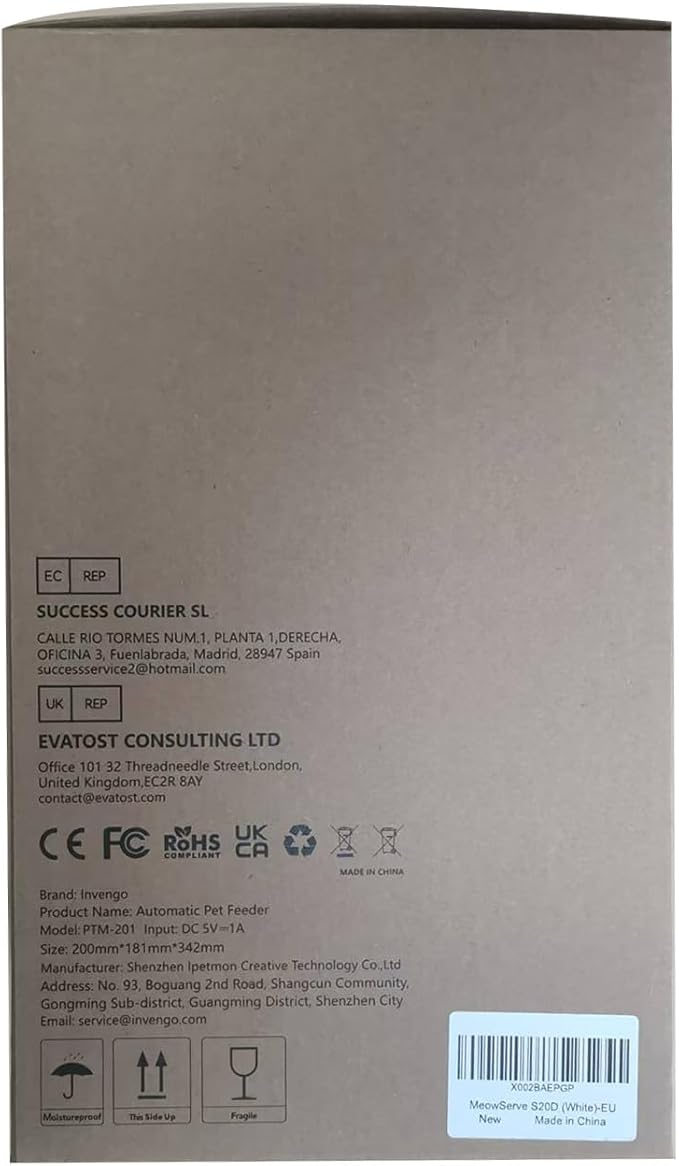 Cat Feeder Automatic - Cat Food Dispenser MeowServe S20, Auto Dog Feeder with Stainless Steel Bowl, 5L Pet Feeder with Patented Anti-Jam Port, App, Dual Lock Lid, Dual-Band WiFi & Power, White-PawvioPets