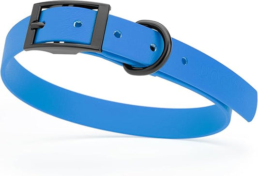 Dogline Biothane Waterproof Dog Collar Strong Coated Nylon Webbing with Black Hardware Odor- Proof for Easy Care Easy to Clean High Performance Fits Small Medium or Large Dogs, Cerulean Blue-PawvioPets