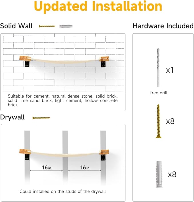 FUKUMARU Cat Wall Furniture, 34 x 13 inch Cats Hammock Shelves, Rubberwood Kitten Window Perch, Easy DIY Installation-PawvioPets