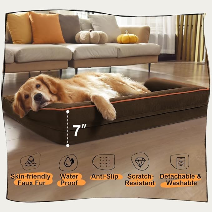 Dog Bed Medium Size Dog-Orthopedic Waterproof Bed for Dogs,Foam Couch Sofa with Washable Removable Cover & Non-Slip Bottom-Coffee-PawvioPets