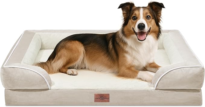 Comfort Expression Large Dog Beds Waterproof Orthopedic Foam Dog Sofa Beds Comfy Pet Bed with Washable Removable Cover & Non-Slip Bottom(Large,Beige)-PawvioPets