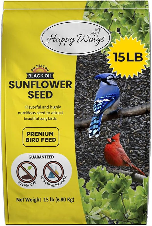 Black Oil Sunflower Seeds Wild Bird Food- 15 Pounds | No Grow Seed | Bird Seed for Wild Birds-PawvioPets