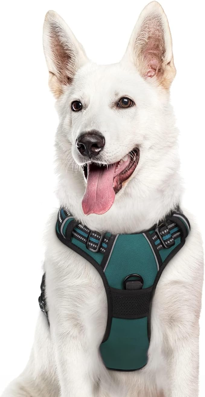Eagloo Dog Harness Large Breed, No Pull Service Vest with Reflective Strips and Control Handle, Adjustable and Comfortable for Easy Walking, No Choke Pet Harness with 2 Metal Rings, Dark Green, XL-PawvioPets