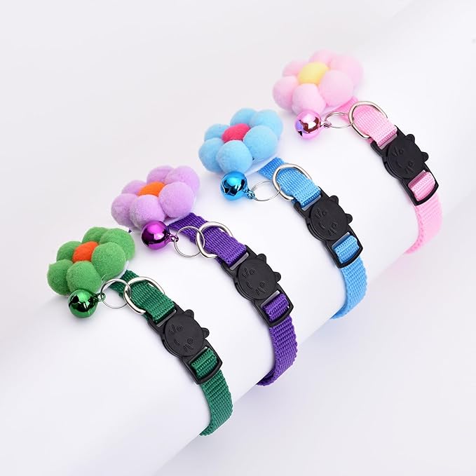 16 PCS Cute Cat Collar with Bells Kitten Collars for Girls Pink Cat Collar Breakaway Cat Collars for Girl Cats Small Kitten Collar with Bell Boy Pet Collar for Cats Kitten Supplies Flower Cat Collar-PawvioPets
