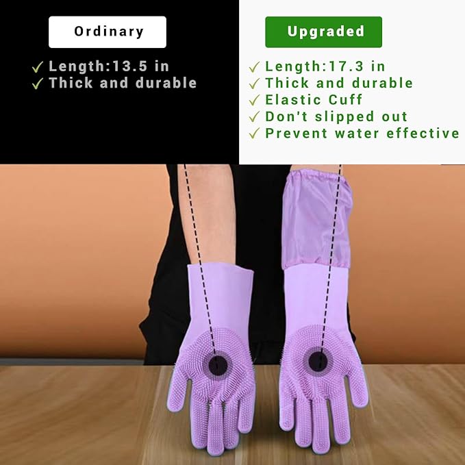 Dog Washing Gloves, Pet Grooming Gloves with Soft Brushes, Bathing and Massaging for Dogs and Cats, Silicone Heat Resistant Cleaning Gloves with High-Density Teeth (Purple)-PawvioPets