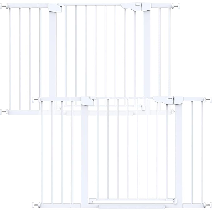 Cumbor 2 Pack 29.7"-48" Baby Gate for Stairs, Mom's Choice Awards Winner-Dog Gate for Doorways, Pressure Mounted Auto-Close Pet Gates for Dogs Indoor, Safety Child Gate with Easy Walk Thru Door,White-PawvioPets