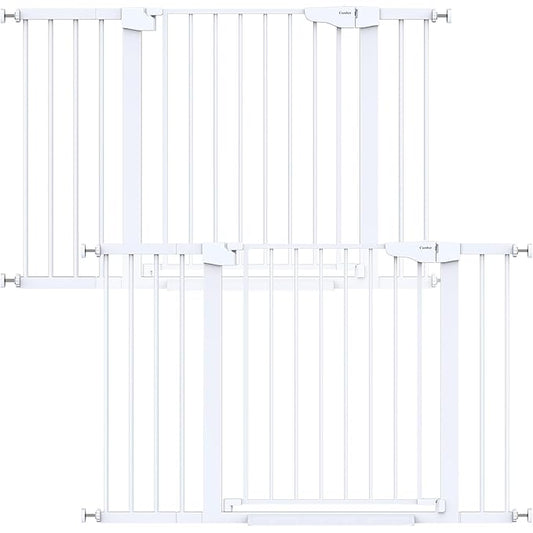 Cumbor 2 Pack 29.7"-48" Baby Gate for Stairs, Mom's Choice Awards Winner-Dog Gate for Doorways, Pressure Mounted Auto-Close Pet Gates for Dogs Indoor, Safety Child Gate with Easy Walk Thru Door,White-PawvioPets