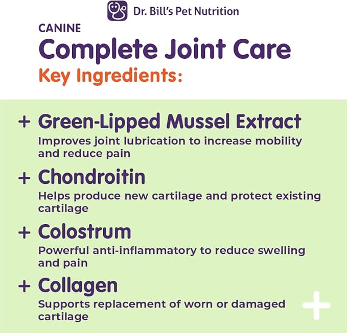 Dr. Bill’s Canine Complete Joint Care – Hip & Joint Supplement for Dogs for Mobility, Muscle Support & Inflammation Relief – Green Lipped Mussel, Chondroitin, Collagen, Omega-3 – Powder, 340g-PawvioPets