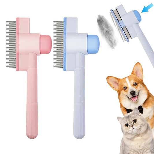 2PCS Flea Comb for Cats & Dogs – Magic Self-Cleaning Cat Grooming Brush with Stainless Steel Teeth, Cat Combs for Fleas and Ticks, Indoor Pets, Fine Tooth Comb for Kittens-PawvioPets