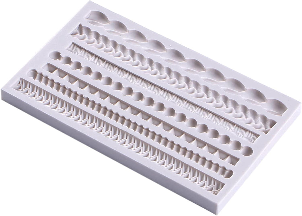 Scroll Lace Fondant Molds, Baroque Chocolate Frame Decor, Clay Frame Relief Mould for Birthday Wedding Cake Decoration Cupcake Topper Pie Crust Candy Resin Clay Furniture Corner Border, Gray