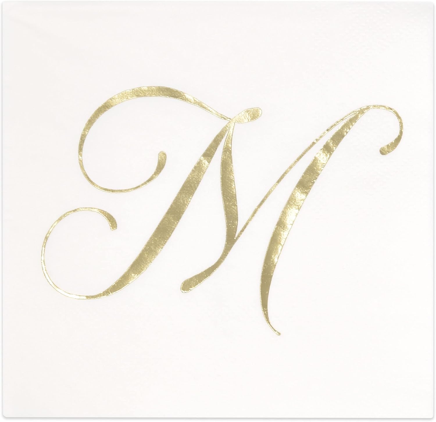 Gift Boutique 100 Gold Monogram Cocktail Napkins Letter M Disposable Paper Pack Elegant Metallic Golden Foil Hand Napkin for Powder Room Wedding Holiday Birthday Party Baby Shower Decorative Towels