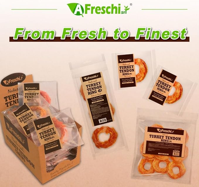 Afreschi Turkey Tendon Ring (M) 3.17 oz, USA-Sourced Turkey Tendon, All Natural Human Grade Dog Chew, Hypoallergenic, Rawhide Alternative, Dog Treats for Medium Breeds-PawvioPets