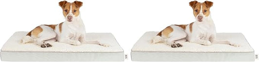 Best Pet Supplies Cute Dog Crate Mat Flat Bed with Waterproof Exterior, Thick Orthopedic Egg Foam Mattress, and Soft Sherpa Fleece Cover for Small, Medium, and Large Breeds - Beige, 30X20X3-PawvioPets