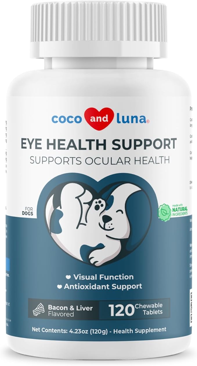 Eye Support for Dogs - 120 Chewable Tablets - Supplements for Vision, Eye Vitamins for Dogs, with Cod Liver Oil Antioxidant, Omega 3 EPA and DHA Fatty Acids.-PawvioPets