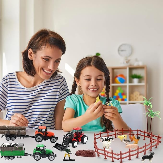 Farm Animals Figures Playset, 40 Pcs Farm Toy Tractor with Plastic Farm Animals Figurines, Farmer and Fence Farm Playset, Farm Figures Farmer Truck Toy with Trailer for Kids Boys Girls Toddlers 3+-PawvioPets