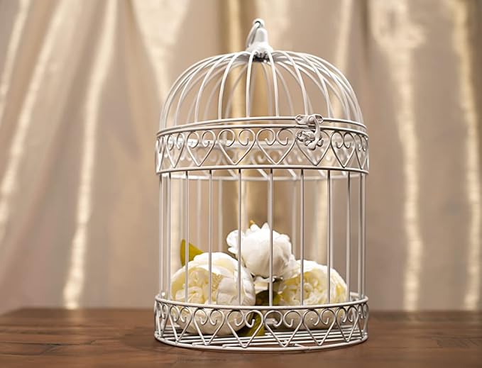Anderson's Decorative Ivory Wire Birdcage Wedding Centerpiece, Table Décor, Hanging Decorations, Reusable-PawvioPets