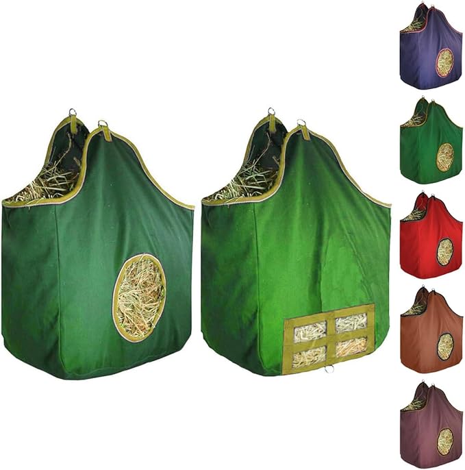 Derby Originals Large 24 OZ Canvas Horse Hay Bag 2 Sided Combo Design X Wide Gusset and 6 Month Warranty-PawvioPets
