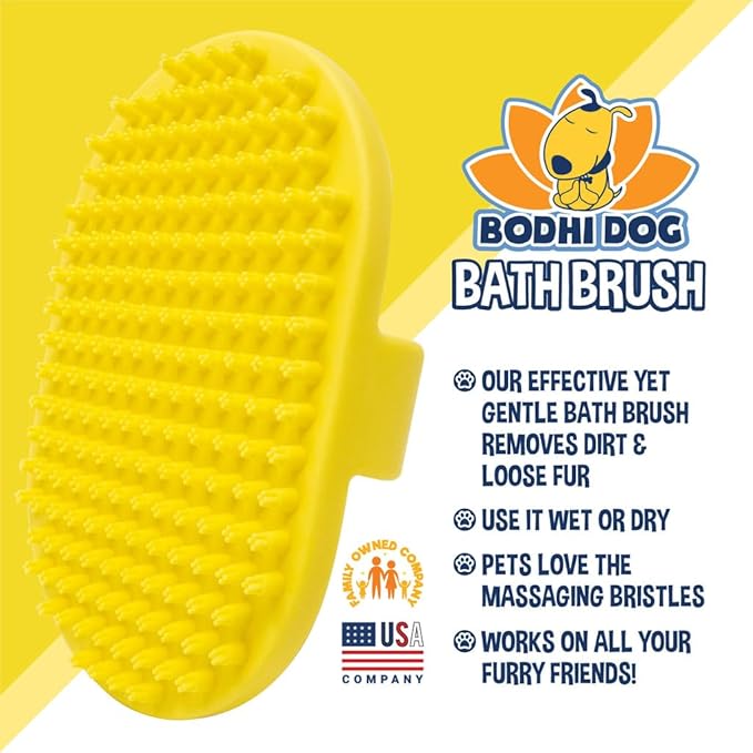 Bodhi Dog Shampoo Brush - Pet Grooming & Bath Supplies for Dogs and Cats - Bath Brush for Long & Short Hair - Premium Scrubber for Shower, Bathing & Massage (One Pack, Yellow)-PawvioPets