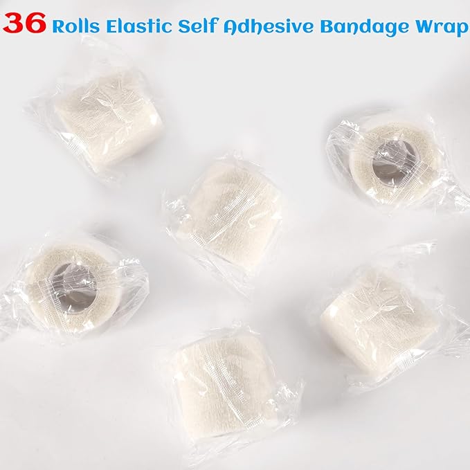 36 Rolls Elastic Self Adhesive Bandage Wrap 2 Inch, Breathable Non Woven Cohesive Bandage, Vet Wrap for Dogs, Ankle Sprains Swelling Medical First Aid Tape, Sports Athletic Tape White-PawvioPets