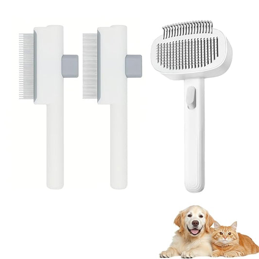 Deshedding Brush with Metal Comb for Detangling and Dematting Long, Flea Comb Cat Combs with Long & Short Stainless Steel Teeth, Matted Fur on Cats and Dogs (3 Pack)-PawvioPets