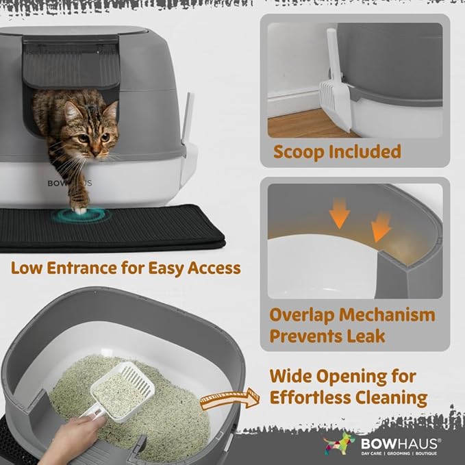 Detachable Cat Litter Box with Lid, 3-in-1 Cat Toilet of Cats, Large Space Anti-Leakage Cat Litter Box with Scoop, Cat Mat & Odor Fitter, Blue-PawvioPets