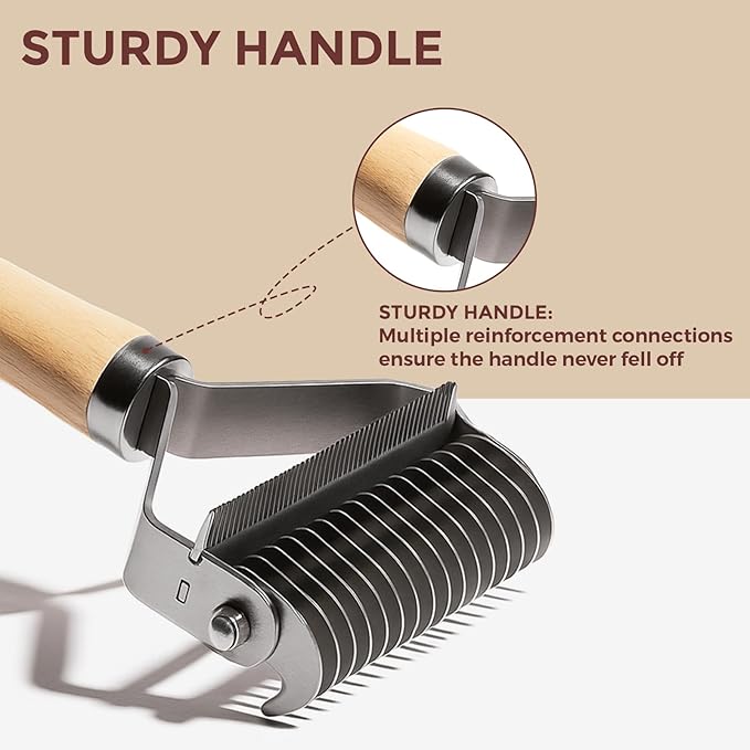 3-in-1 Professional Pet Shedding Dematting Comb - Deshedding Undercoat Rake for Dogs with Stainless Steel Blades Metal Pet Brush with Wood Handle Matted Hair Detangling Thinning and Shedding-PawvioPets