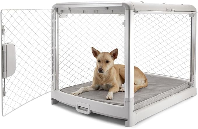 DIGGS Revol Collapsible Dog Crate with Wheels - Premium Portable Dog Crate - Safe, Stylish, and Convenient Indoor Kennel (Ash, Intermediate)-PawvioPets
