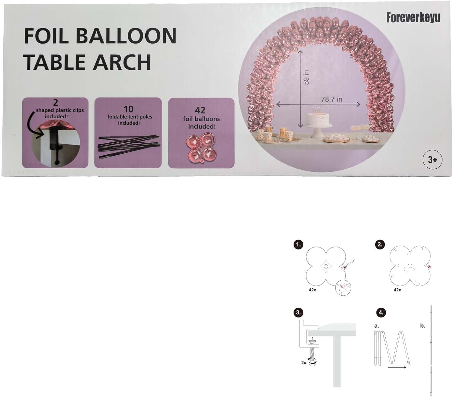 6.6FT Balloon Table Arch Kit – Adjustable Foil Balloon Arch Stand for Birthday, Wedding, Party, Baby Showers and Graduation Decorations – Easy Assembly Party Supplies (Rose Pink)