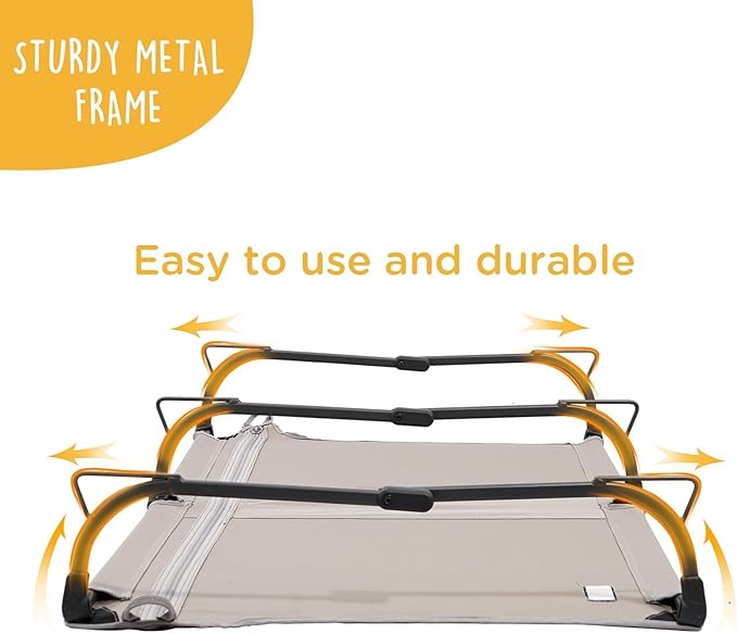 Daisy Cot, Large Foldable Elevated Dog Bed, Portable Raised Outdoor Folding Dog Cot, Cooling, Chew Proof, Waterproof, Heavy Duty Up to 160 Lbs for Camping/Home, Brown, 43"x27"x7”-PawvioPets