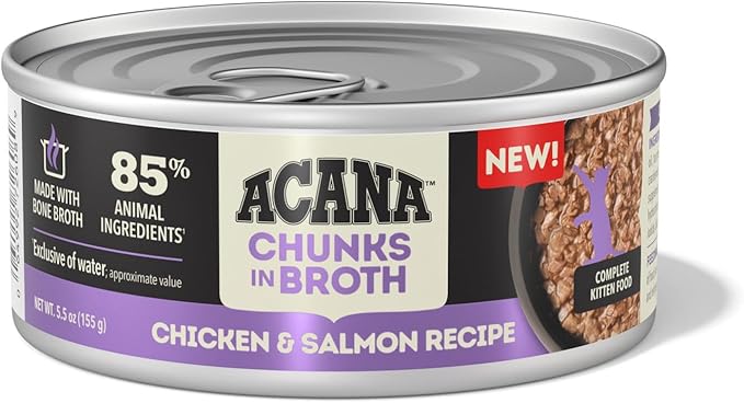ACANA Chunks in Broth Wet Cat Food Chicken & Salmon Recipe for Kittens 5.5oz Cans (6 Count)-PawvioPets