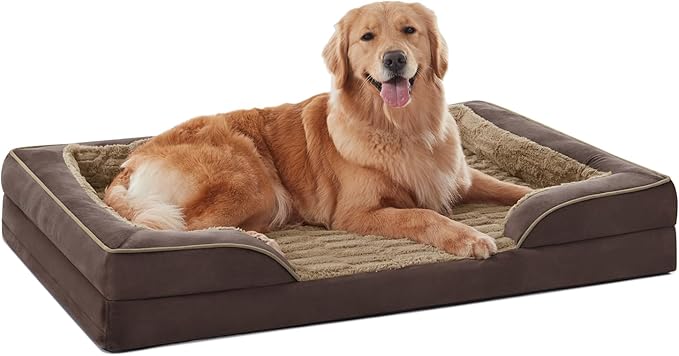 FURTIME Orthopedic Dog Bed for Extra Large Dogs - XL Washable Dog Sofa Beds Large, Supportive Foam Pet Couch Bed with Removable Washable Cover, Waterproof Lining and Nonskid Bottom, Khaki-PawvioPets