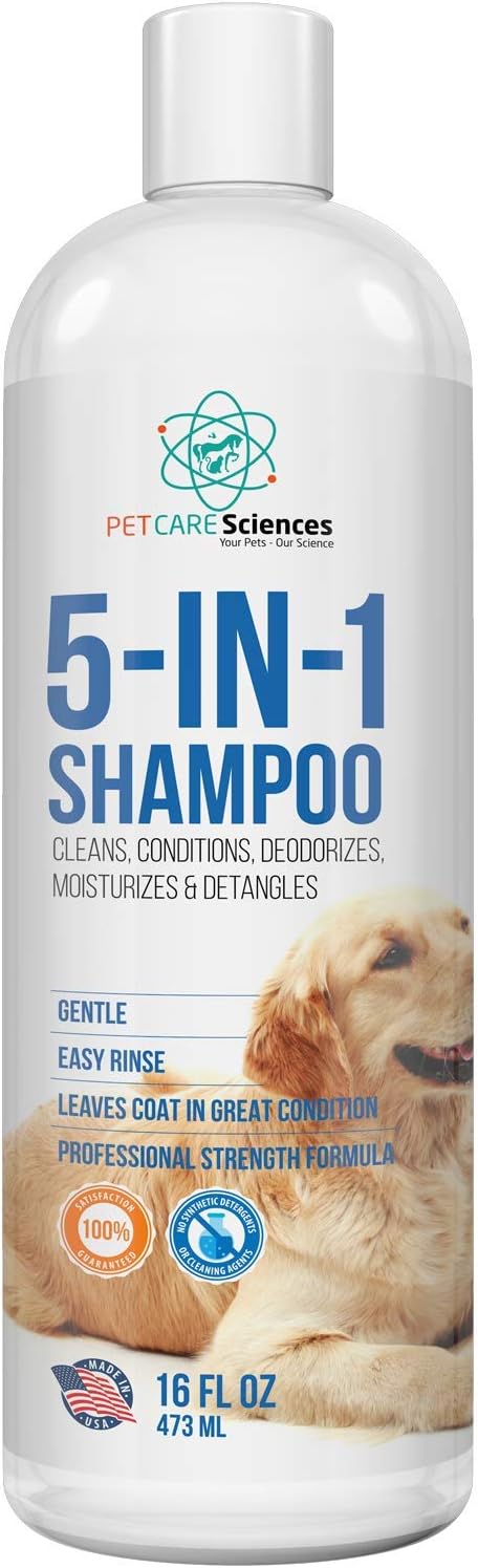 16 floz 5 in 1 Dog Shampoo for Itchy Skin - Sensitive Skin Dog Shampoo for Smelly Dogs - Dog Shampoos & Conditioners - Made in The USA-PawvioPets