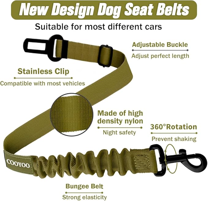 COOYOO Dog Seat Belt,3 Piece Set Retractable Dog Car Adjustable Seatbelts for Vehicle Nylon Pet Safety Heavy Duty & Elastic & Durable Car Harness for Dogs-PawvioPets