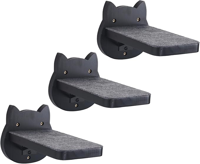 ESPETS Black Painted Solid Wood Cat Wall Climbing Steps Set of 3 - Wall Mounted Cat Floating Furniture Shelves and Perches, Sturdy Climber Stairs Ladders - Holds up 30lbs-PawvioPets