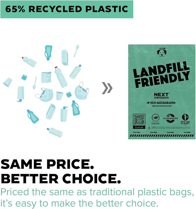 Doggy Do Good Next Pet Waste Bags, Landfill Friendly Recycled Plastic Unscented Dog Poop Bags for Dogs, Thick & Leakproof, Strong, Earth Friendly Poop Bags, 300 Count-PawvioPets