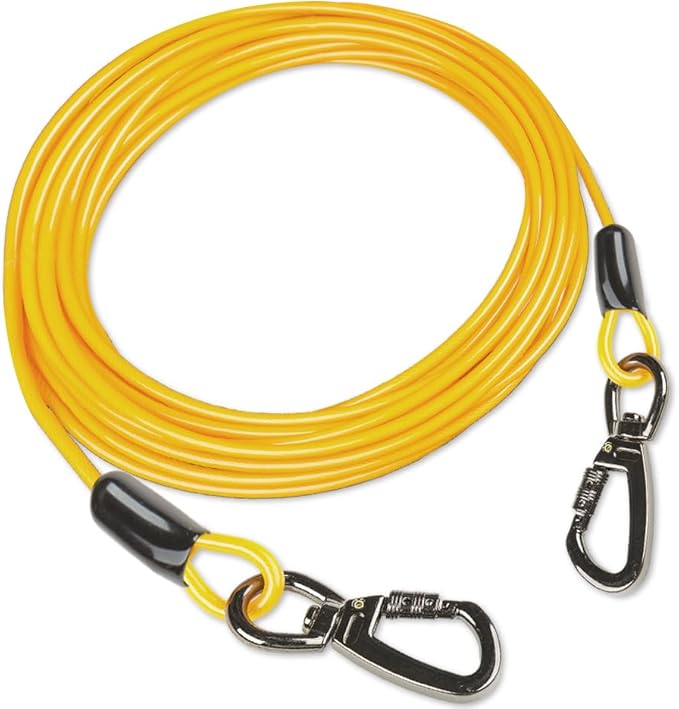 Dog tie Out Cable, 10/20/25/30/50/70/100 feet, Suitable for Dogs up to 350 pounds, Dog Cable with Swivel Buckle, Lightweight, Non-Winding, for Outdoor Camping, Chain for Yard (Yellow, 10FT)-PawvioPets