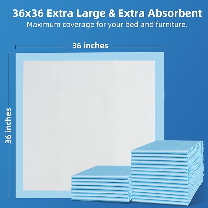 100 Count Extra Large Chucks 36"x36" Thicken Elderly Adults Incontinence Bed Pads Disposable, Heavy Duty Absorbency Underpads Waterproof, XXL Extra Large Puppy Pee Training Pad-PawvioPets