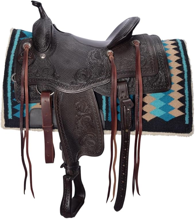 Fleece Bottom Contoured Saddle Pad - 34" x 40" | New Zealand Wool Top | 3/4" Felt Core | Contoured Fit | Hypoallergenic Fleece Lining | Weighs 8 lbs-PawvioPets