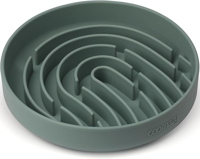 Coomazy Large Silicone Slow Feeder Dog Bowls, Interactive Puzzle Toy for Pets Food Training, Keeps Dogs Busy, Prevents Puppy Overeating (Dark Green, Large: 3.2Cup)-PawvioPets
