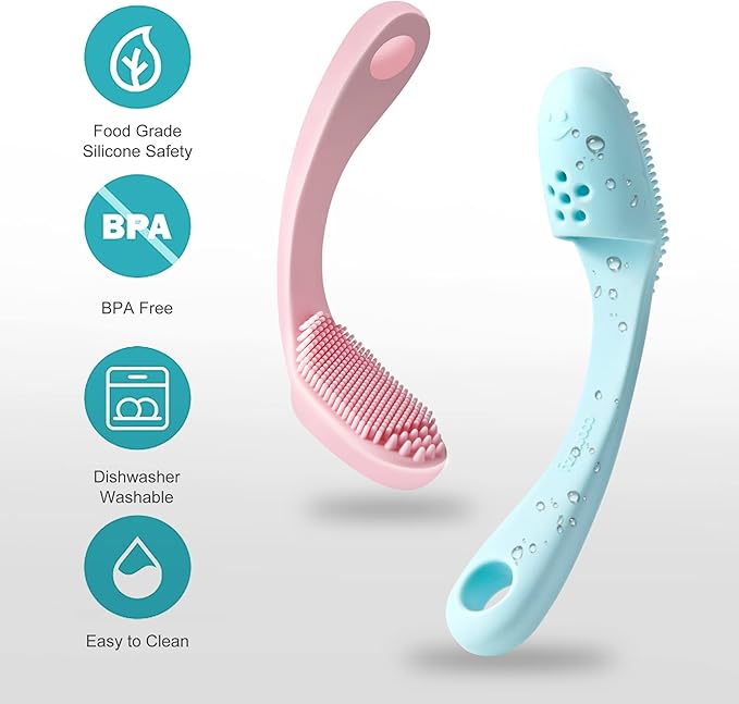 Coomazy Dog Finger Toothbrush, Dog Tooth Brushing Kit with Food Grade Silicone, Easily Clean Teeth Dirt, Suitable for Medium and Large Dogs, 2-Packs, Blue+Pink-PawvioPets